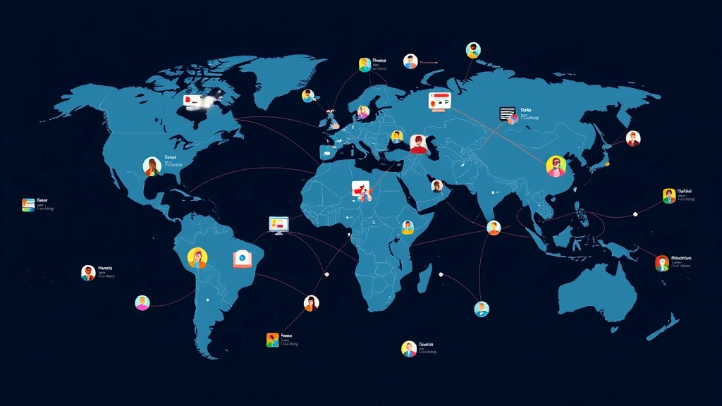 Global education expansion visualization with interconnected nodes representing students, institutions, and learning platforms across different continents and time zones
