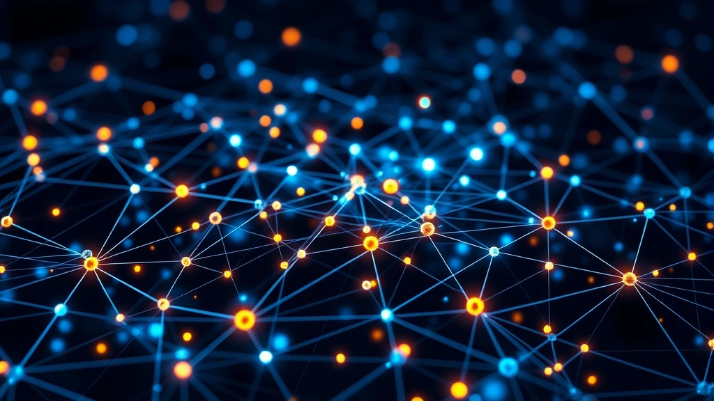 Blockchain network visualization showing interconnected nodes and transactions flowing across distributed ledger system representing cryptocurrency market infrastructure and smart contract ecosystem