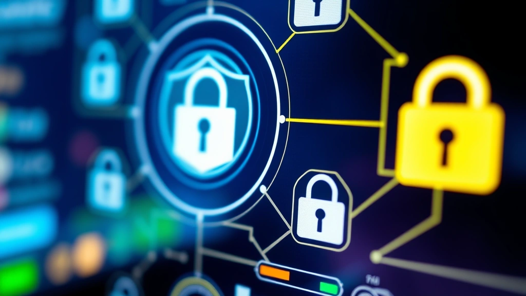 Close-up of secure digital transaction processing with encryption symbols and lock icons representing fund security and data protection mechanisms