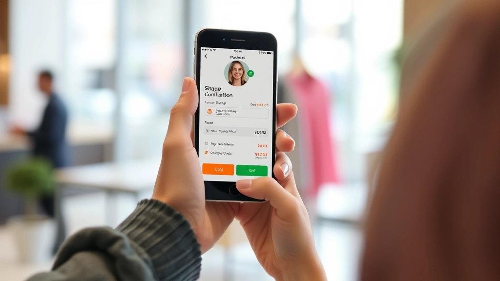 Customer using mobile phone for online shopping with payment confirmation, showing seamless mobile commerce transaction in contemporary setting