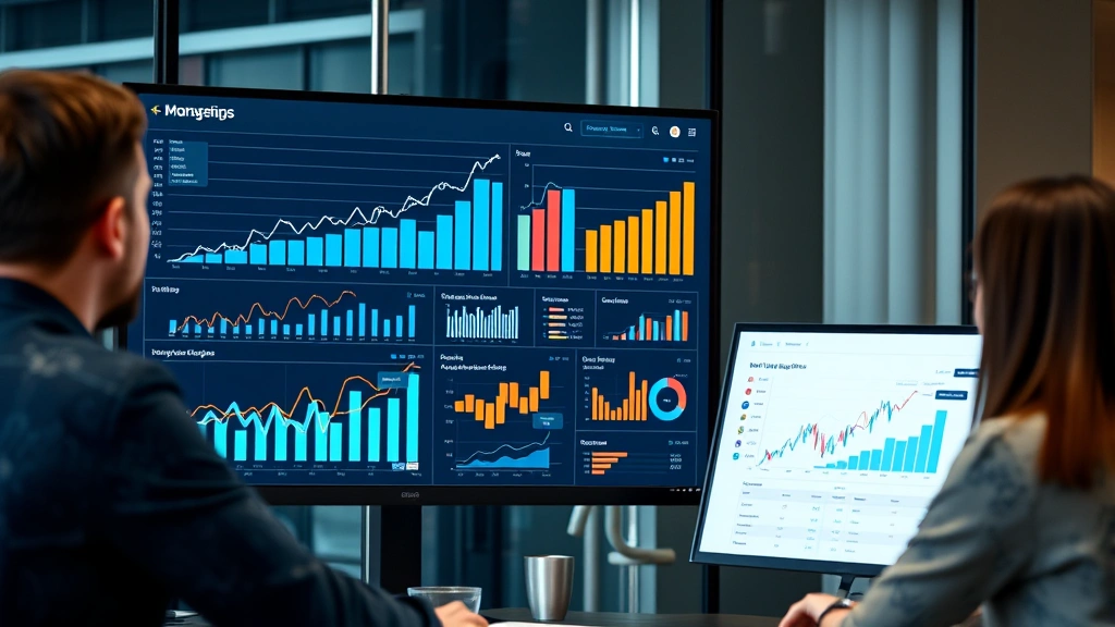 Marketing professional presenting analytics insights to team using large monitor display, showing growth graphs and campaign performance metrics, professional business setting