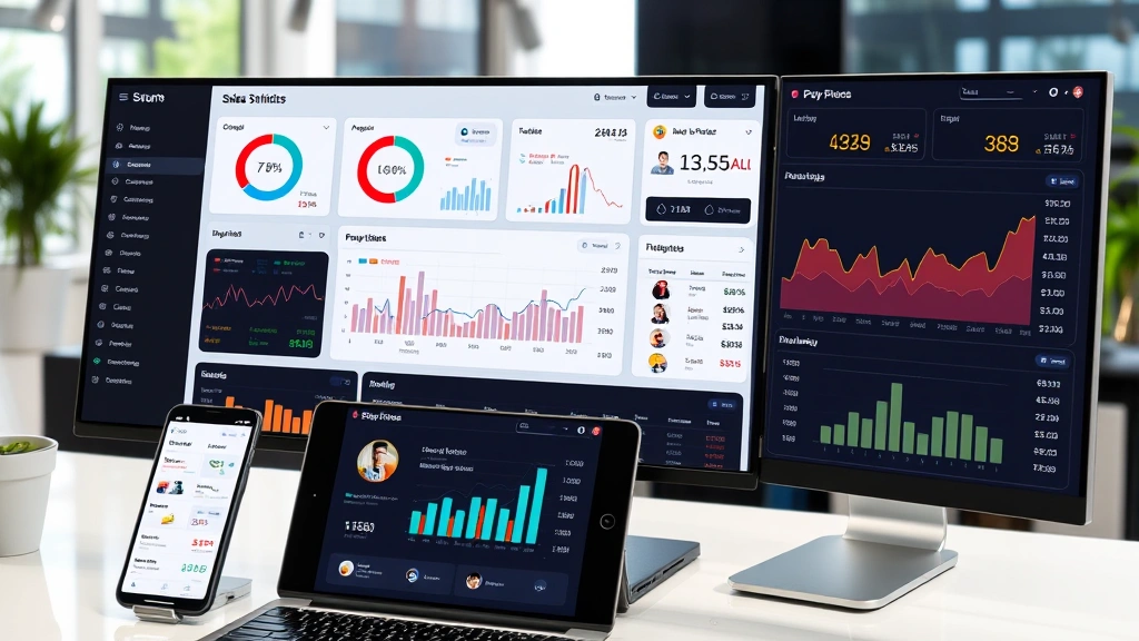 Modern e-commerce dashboard displaying sales analytics, payment processing interface, luxury product inventory management, multiple currency symbols, mobile and desktop screens, professional business environment with financial data visualizations