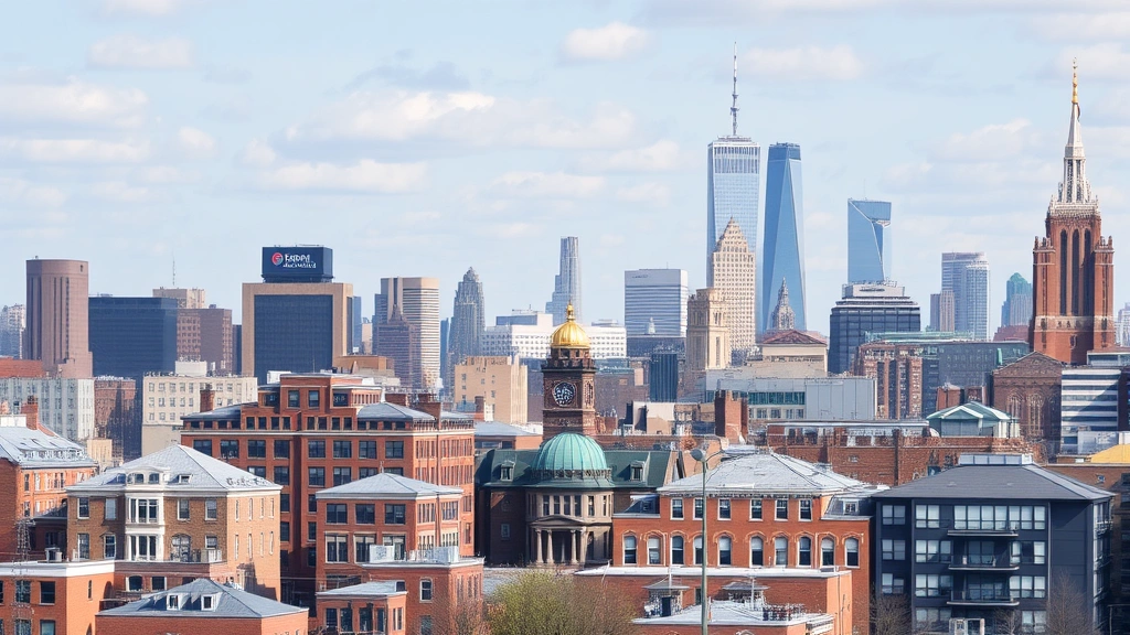Urban NYC skyline showing multiple school buildings across different neighborhoods, diverse architectural styles, daytime photography, representing the geographic spread of school choice options