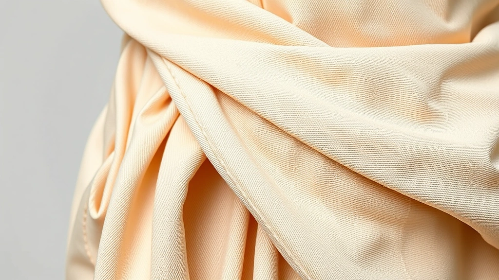 Close-up detail of premium fabric texture and seam construction on elegant wrap dress, showing quality stitching and material drape, professional photography studio lighting